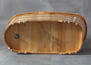 57" Free Standing Rubber Wooden Soaking Bathtub with Headrest