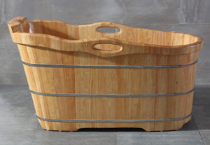 57" Free Standing Rubber Wooden Soaking Bathtub with Headrest