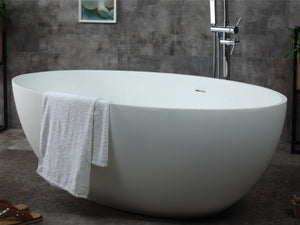 67" White Oval Solid Surface Smooth Resin Soaking Bathtub