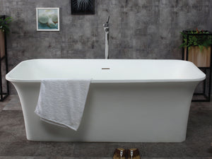 67" White Rectangular Solid Surface Smooth Resin Soaking Bathtub