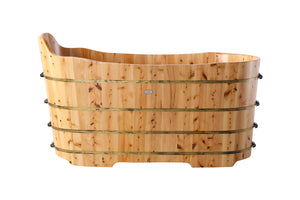 59" Free Standing Cedar Wood Bathtub with Bench