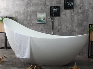 73" White Solid Surface Smooth Resin Soaking Slipper Bathtub