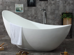 73" White Solid Surface Smooth Resin Soaking Slipper Bathtub