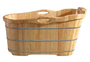 57" Free Standing Rubber Wooden Soaking Bathtub with Headrest