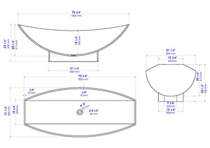 White Matte 71" Solid Surface Resin Free Standing Hammock Style Bathtub