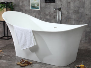 74" White Solid Surface Smooth Resin Soaking Slipper Bathtub