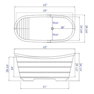 63" Free Standing Cedar Wooden Bathtub