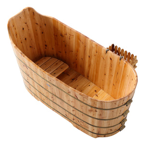 59" Free Standing Cedar Wood Bathtub with Bench